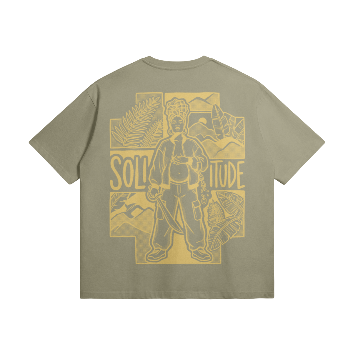 Blackness Solitude Tee, brown khaki — flat lay, back print