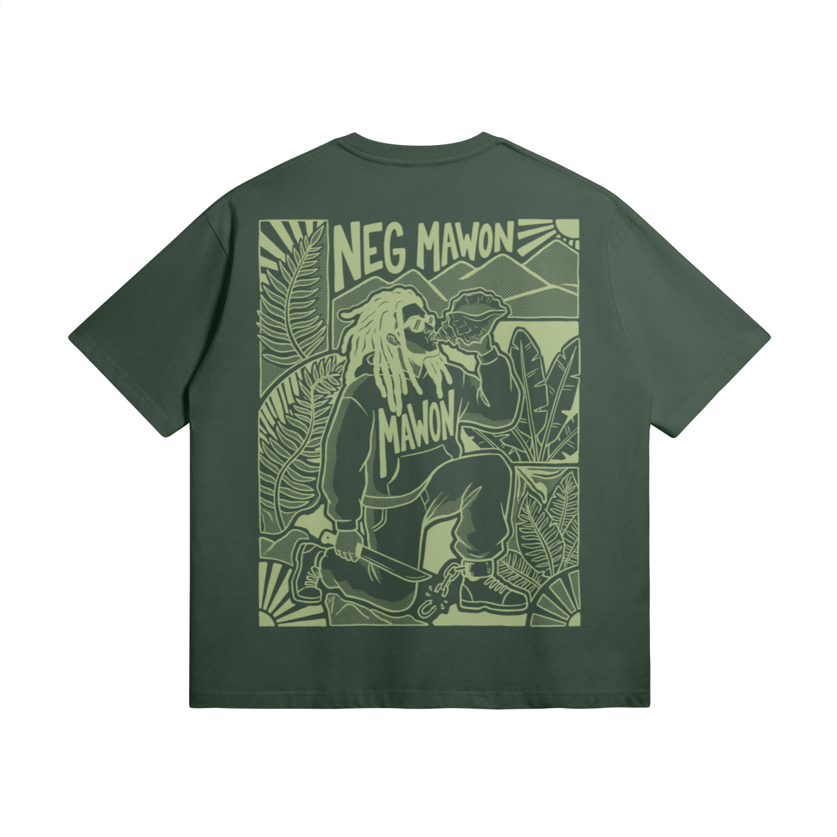 Blackness Mawon Tee, forest green — flat lay, back view