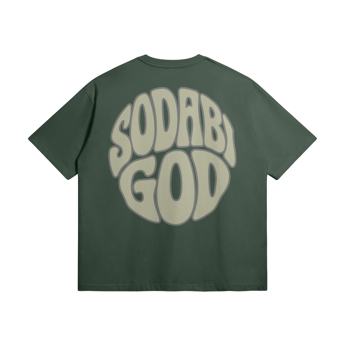 Blackness Sodabi Tee, forest green — flat lay, back print